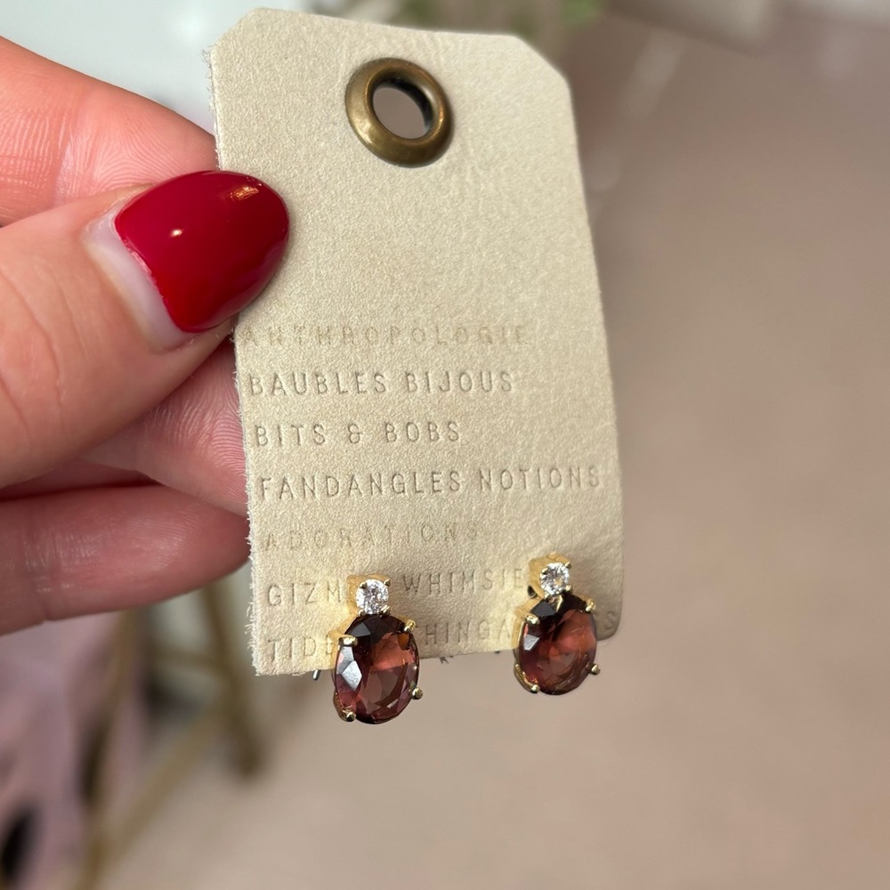 NWOT Anthropologie Stud Earrings | Purple Gem Stone
